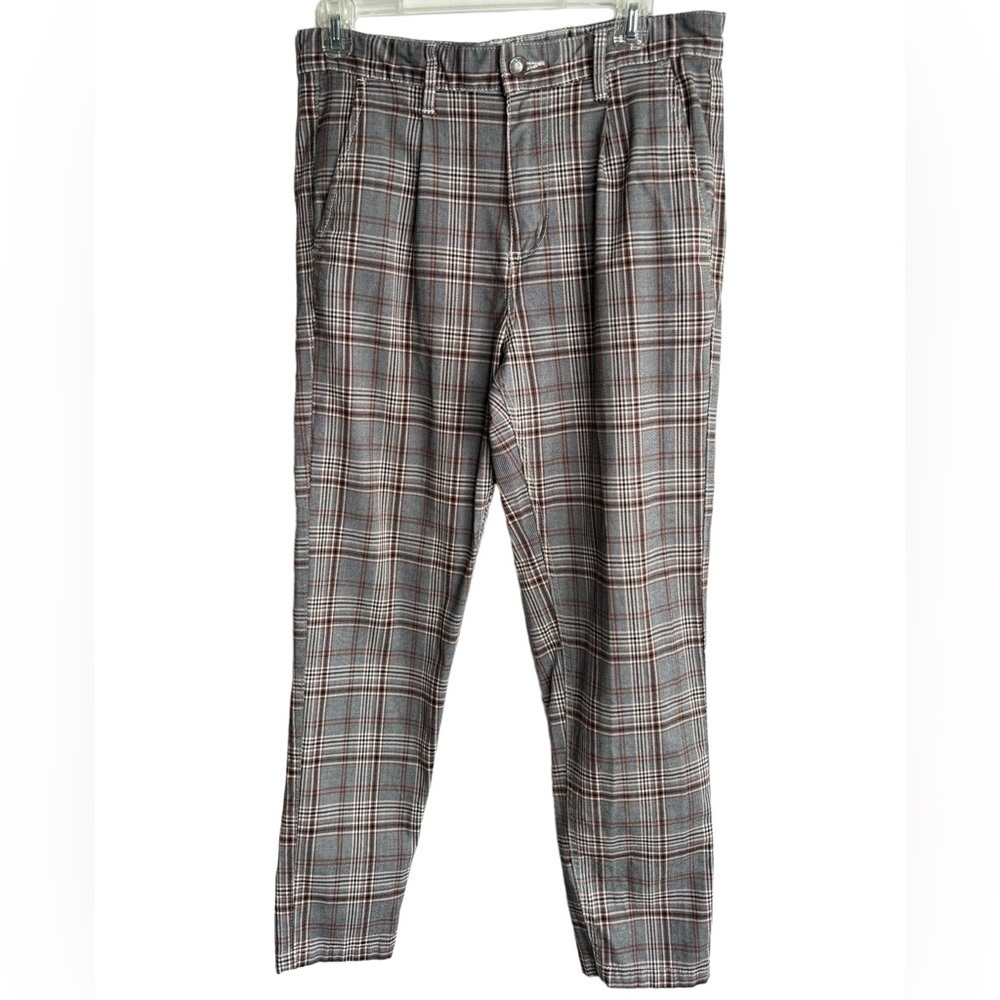 Cotton On Oxford Trouser Plaid Pleated Straight Fit Tapered Ankle Waist Size 32